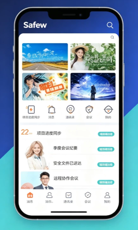 Safew 企业级私密通讯平台移动端界面展示
